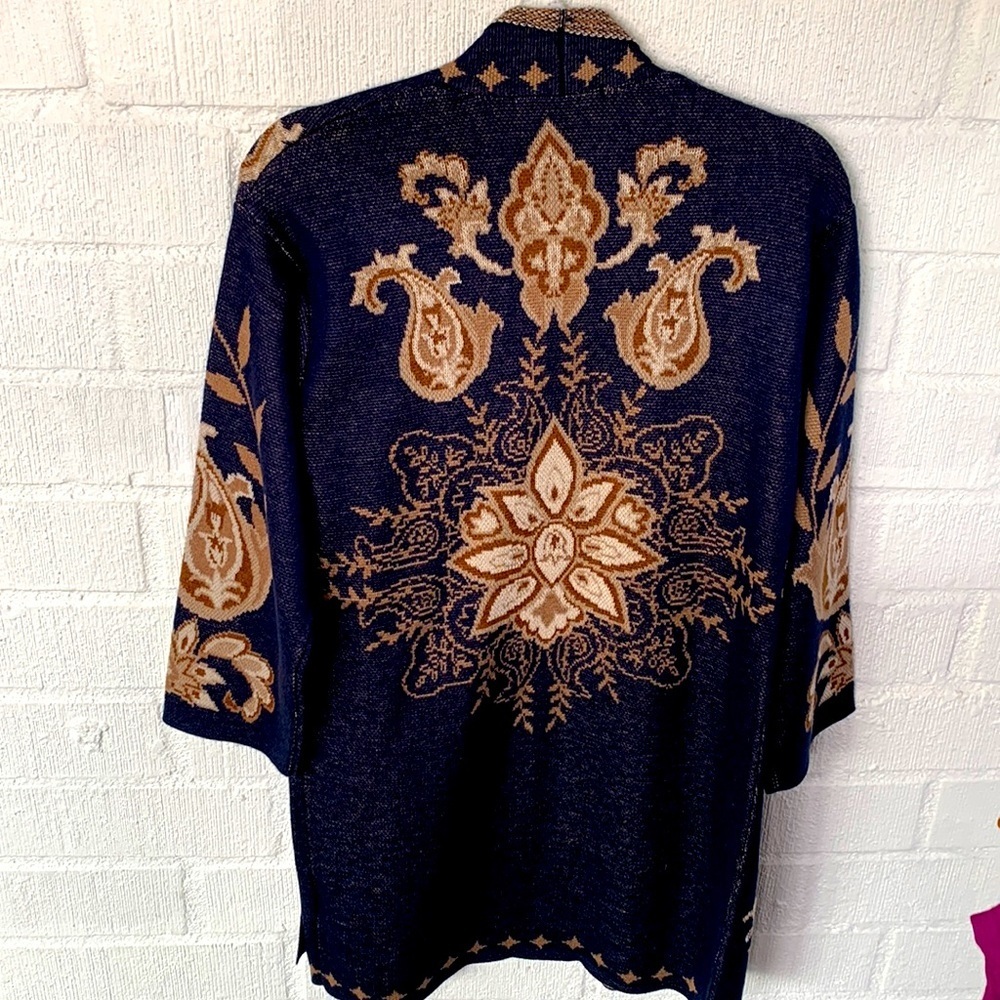 Badgley Mischka Mosaic Floral Long Sleeve Open Front Cardigan Sweater Sz M
